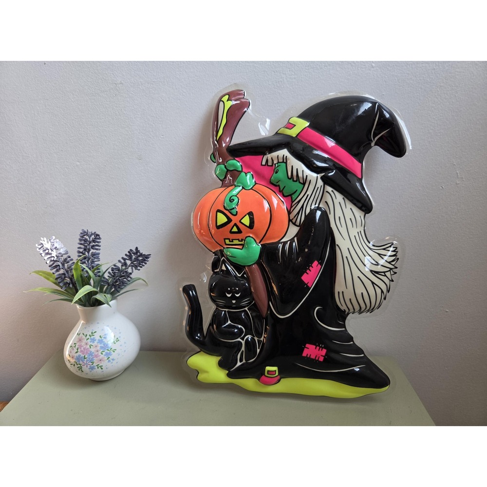 Vintage Halloween Witch Black Cat Pumpkin Wall Decor Universal Electric